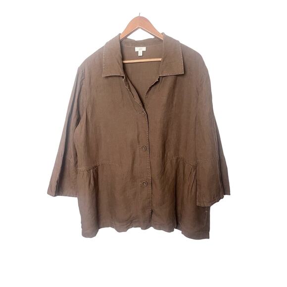 Vintage J Jill 100% Linen Button Front Top Jacket w/Pockets Plus Sz 2X Brown - Picture 1 of 8